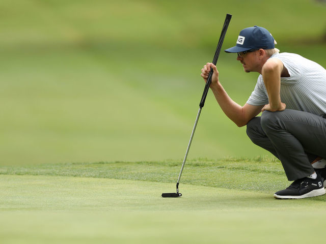 NAPA, CALIFORNIA - SEPTEMBER 18: Jim Knous lines up his putt on the 12th hole during round three of the Fortinet Championship at Silverado Resort and Spa on September 18, 2021 in Napa, California.