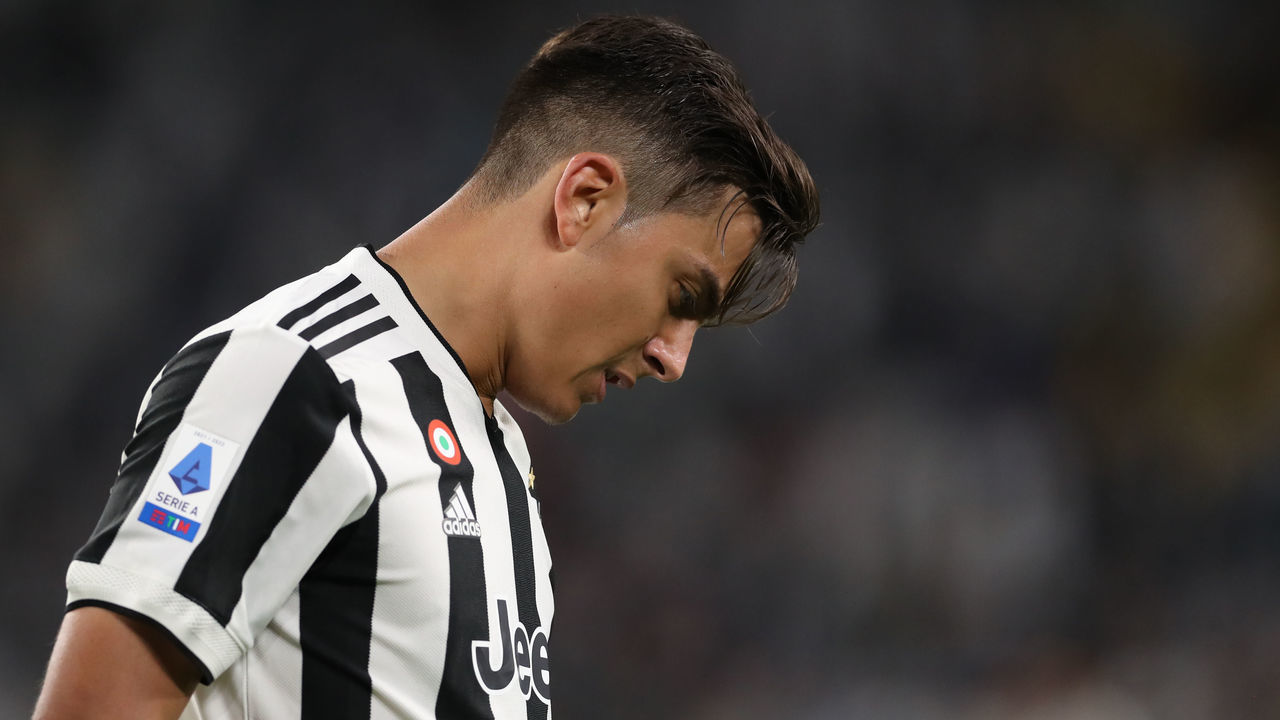 TURIN, ITALY - SEPTEMBER 19: Paulo Dybala of Juventus reacts during the Serie A match between Juventus and AC Milan at on September 19, 2021 in Turin, Italy.