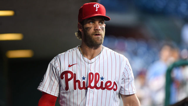 PHILADELPHIA, PA - SEPTEMBER 15: Philadelphia Phillies right fielder Bryce Harper (3) before the Major League Baseball game between the Chicago Cubs and Philadelphia Phillies on September 15, 2021 at Citizens Bank Park in Philadelphia, PA.