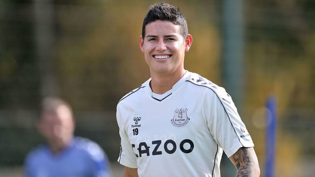 HALEWOOD, ENGLAND - SEPTEMBER 9 (EXCLUSIVE COVERAGE) James Rodriguez of Everton during the Everton training session at USM Finch Farm on September 9 2021 in Halewood, England.