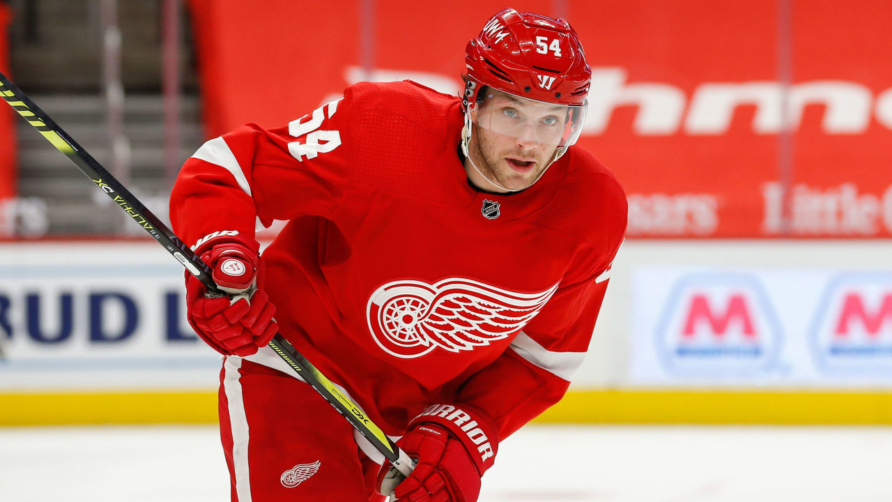 DETROIT, MI - MARCH 27: Detroit Red Wings forward Bobby Ryan (54) skates during a regular season NHL hockey game between the Columbus Blue Jackets and the Detroit Red Wings on March 27, 2021, at Little Caesars Arena in Detroit, Michigan.