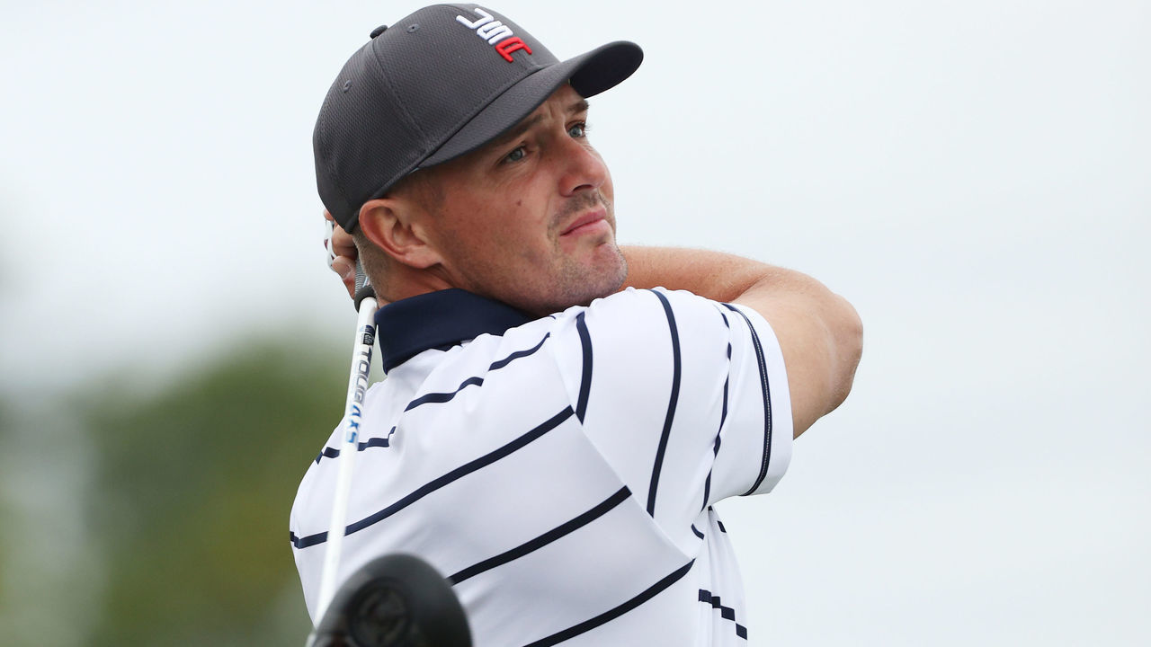 KOHLER, WISCONSIN - SEPTEMBER 21: Bryson DeChambeau of team United States plays his shot prior to the 43rd Ryder Cup at Whistling Straits on September 21, 2021 in Kohler, Wisconsin.