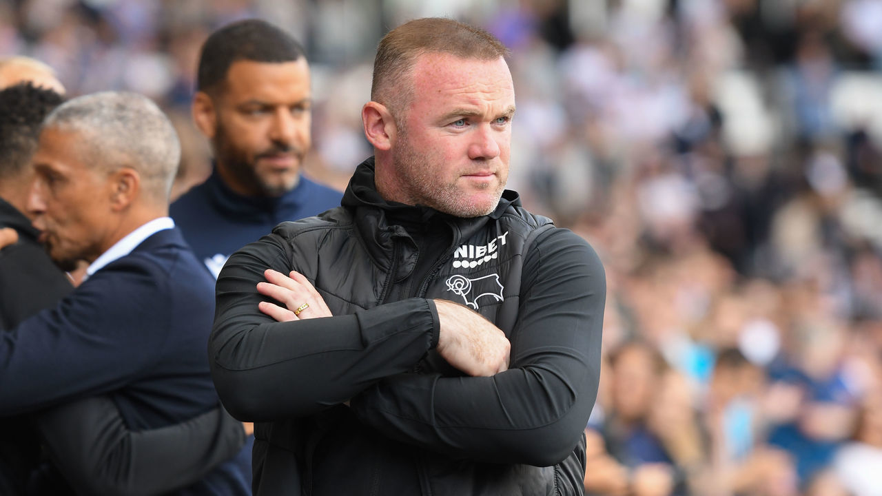Wayne Rooney, manager of Derby County during the Sky Bet Championship match between Derby County and Nottingham Forest at the Pride Park, Derby on Saturday 28th August 2021.