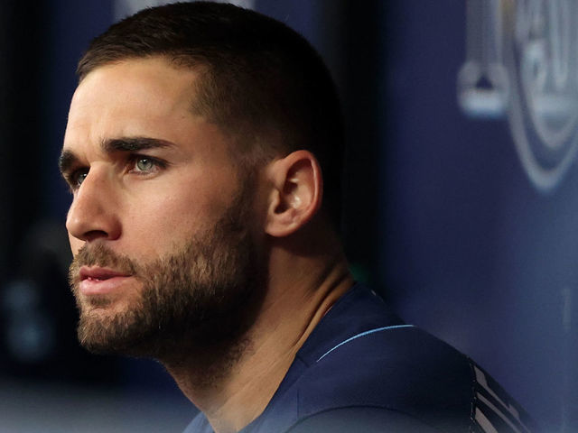 TAMPA, FL - SEPTEMBER 22: Kevin Kiermaier #39 of the Tampa Bay Rays looks on from the dugout before the game between the Toronto Blue Jays and the Tampa Bay Rays at Tropicana Field on Wednesday, September 22, 2021 in Tampa, Florida.