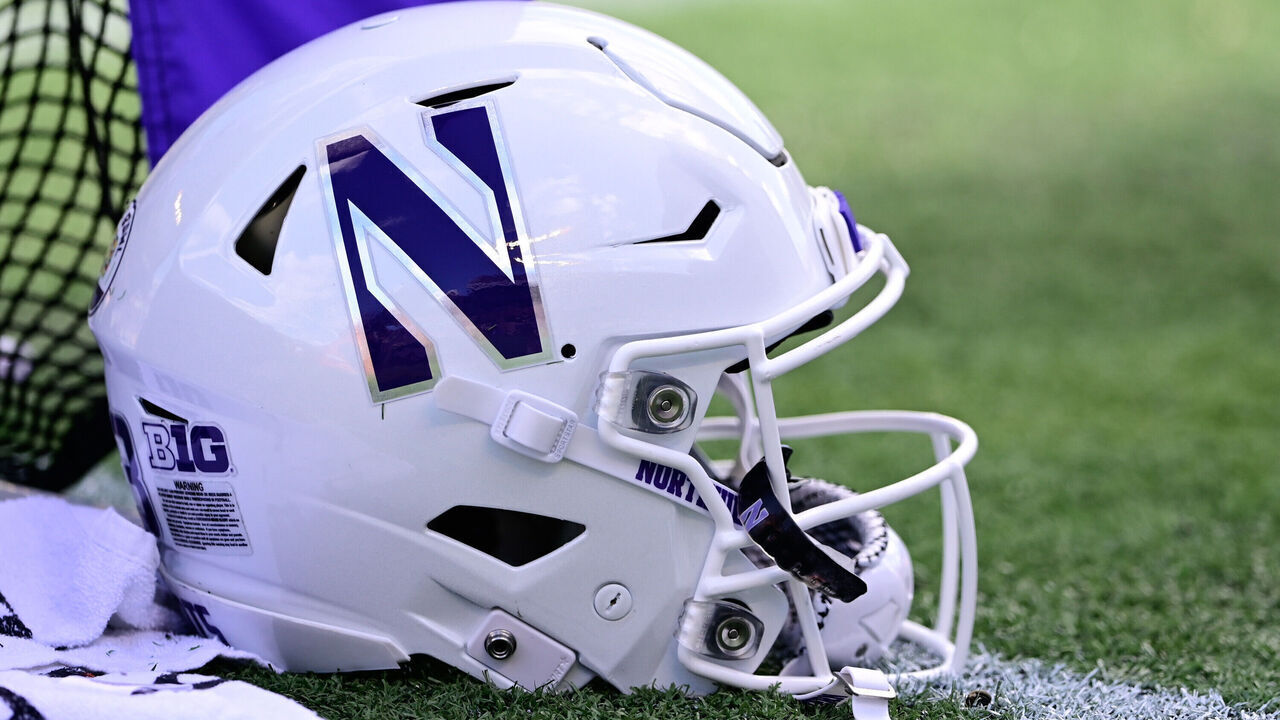 ORLANDO, FL - JANUARY 01: General view of a Northwestern Wildcats helmet during the second quarter against the Auburn Tigers during the Vrbo Citrus Bowl at Camping World Stadium on January 1, 2021 in Orlando, Florida.