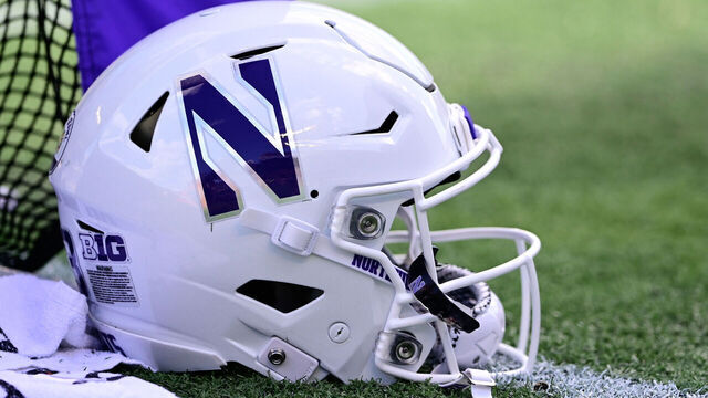 ORLANDO, FL - JANUARY 01: General view of a Northwestern Wildcats helmet during the second quarter against the Auburn Tigers during the Vrbo Citrus Bowl at Camping World Stadium on January 1, 2021 in Orlando, Florida.
