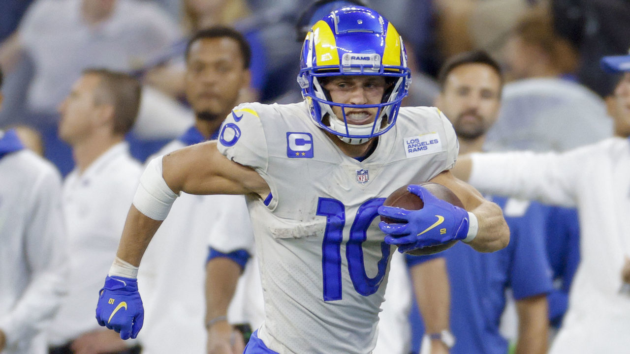 INDIANAPOLIS, IN - SEPTEMBER 19: Cooper Kupp #10 of the Los Angeles Rams runs the ball during the game against the Indianapolis Colts at Lucas Oil Stadium on September 19, 2021 in Indianapolis, Indiana.