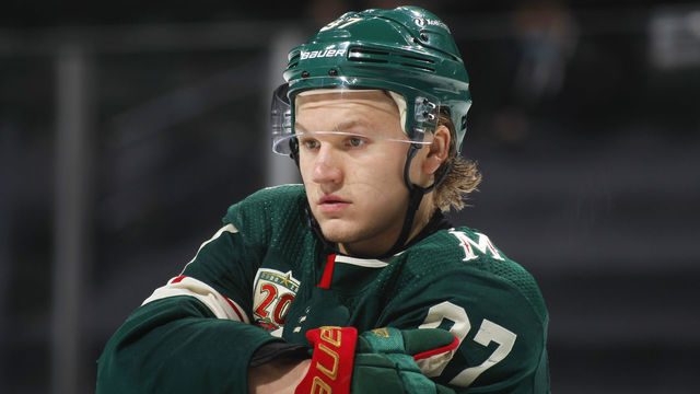SAINT PAUL, MN - MAY 5: Kirill Kaprizov #97 of the Minnesota Wild waits for play to resume during the game against the Vegas Golden Knights at the Xcel Energy Center on May 5, 2021 in Saint Paul, Minnesota.