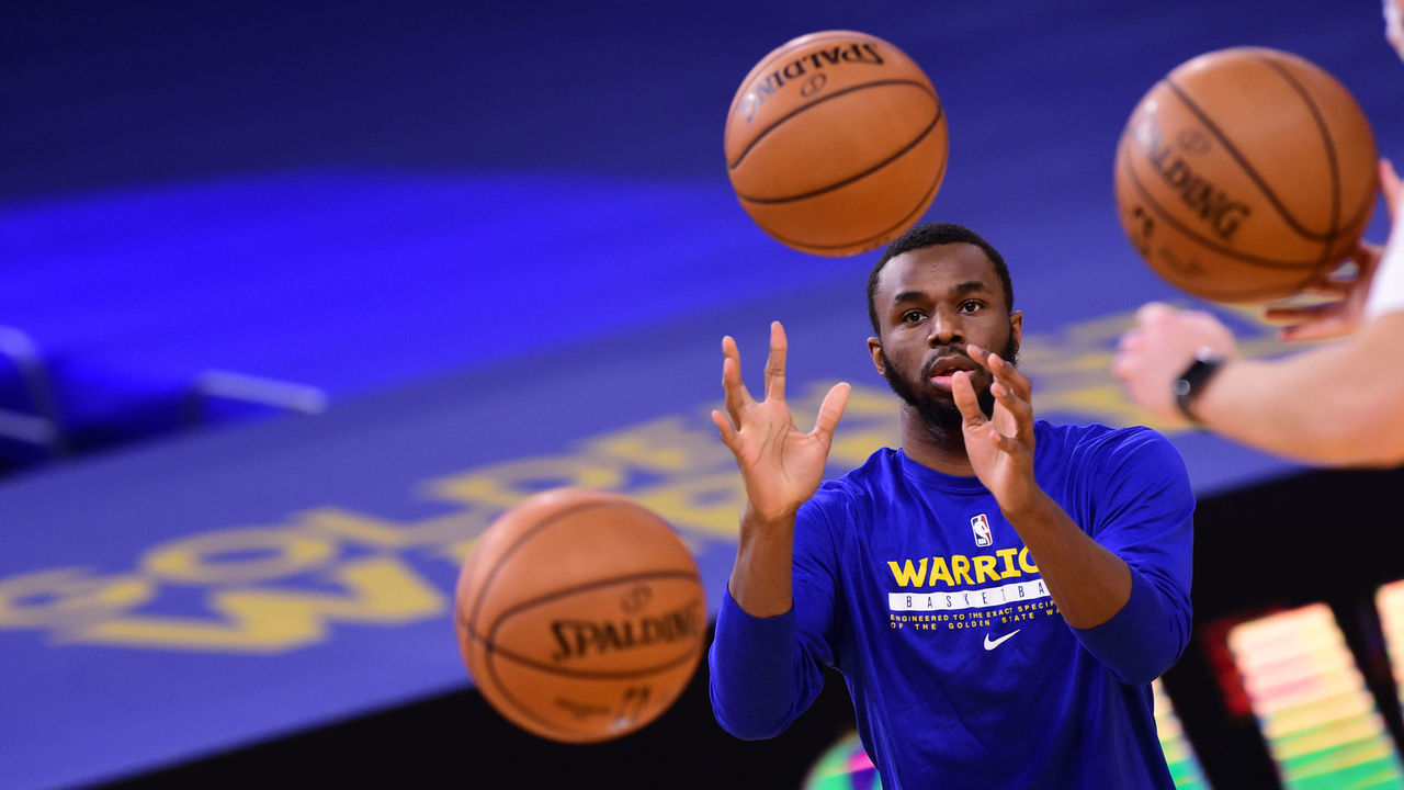 SAN FRANCISCO, CA - January 12: Andrew Wiggins #22 of the Golden State Warriors warms up before the game against the Indiana Pacers on January 12, 2021 at Chase Center in San Francisco, California. NOTE TO USER: User expressly acknowledges and agrees that, by downloading and or using this photograph, user is consenting to the terms and conditions of Getty Images License Agreement. Mandatory Copyright Notice: Copyright 2021 NBAE