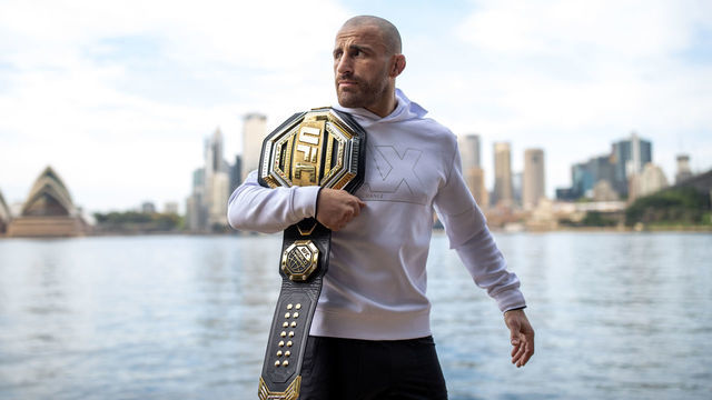 SYDNEY, AUSTRALIA - SEPTEMBER 18: Australian UFC fighter Alex Volkanovski poses during a portrait session at Kirribilli on September 18, 2021 in Sydney, Australia. Alex 'The Great' Volkanovski is the current UFC Featherweight Champion and is fighting Brian Ortega of the United States in the Featherweight division at UFC 266 in Las Vegas on September 26th, 2021.