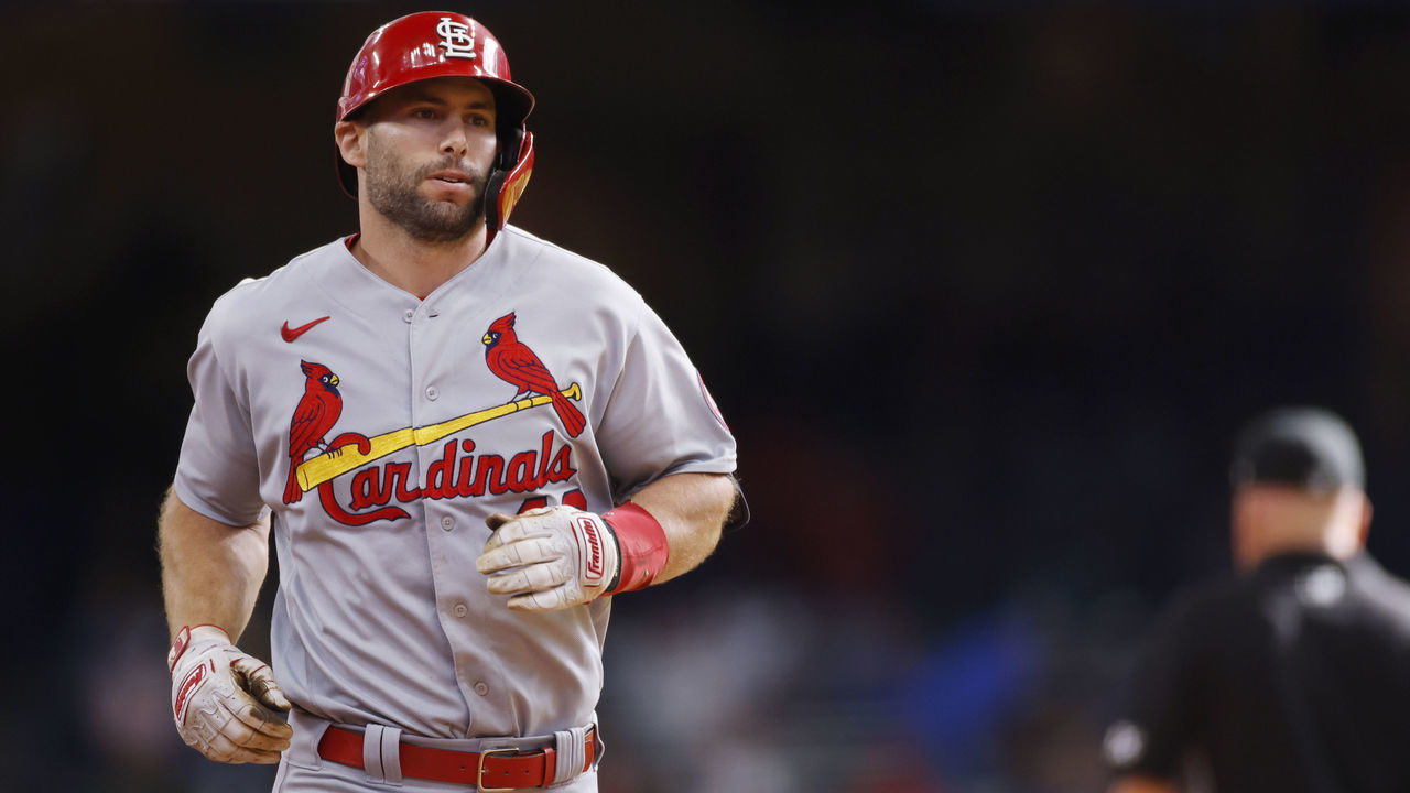MILWAUKEE, WI - SEPTEMBER 23: St. Louis Cardinals first baseman Paul Goldschmidt (46) rounds the bases after hitting a two-run home run to tie the game in the seventh inning of an MLB game against the Milwaukee Brewers on Sept. 23, 2021 at American Family Field in Milwaukee, Wisconsin.