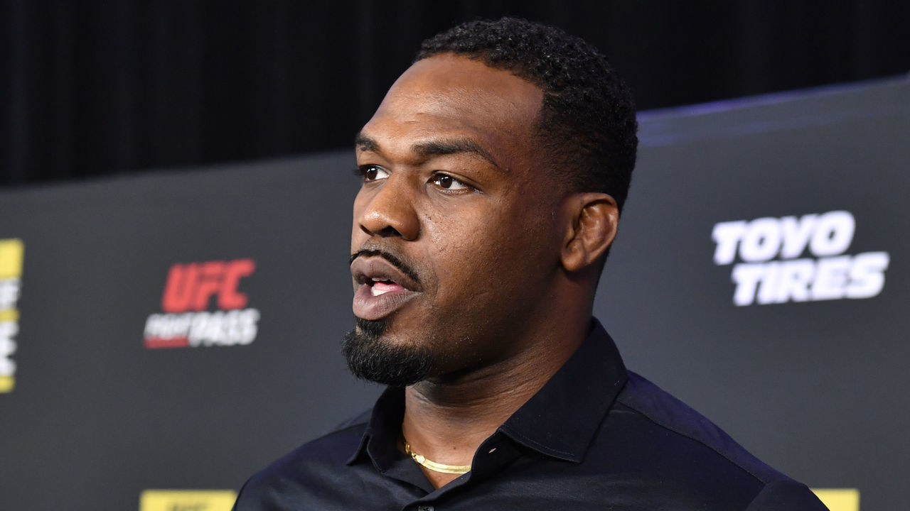 LAS VEGAS, NEVADA - SEPTEMBER 23: Former UFC light heavyweight champion Jon Jones poses on the red carpet prior to the UFC Hall of Fame Class of 2020 Induction Ceremony at Park Theater at Park MGM on September 23, 2021 in Las Vegas, Nevada.