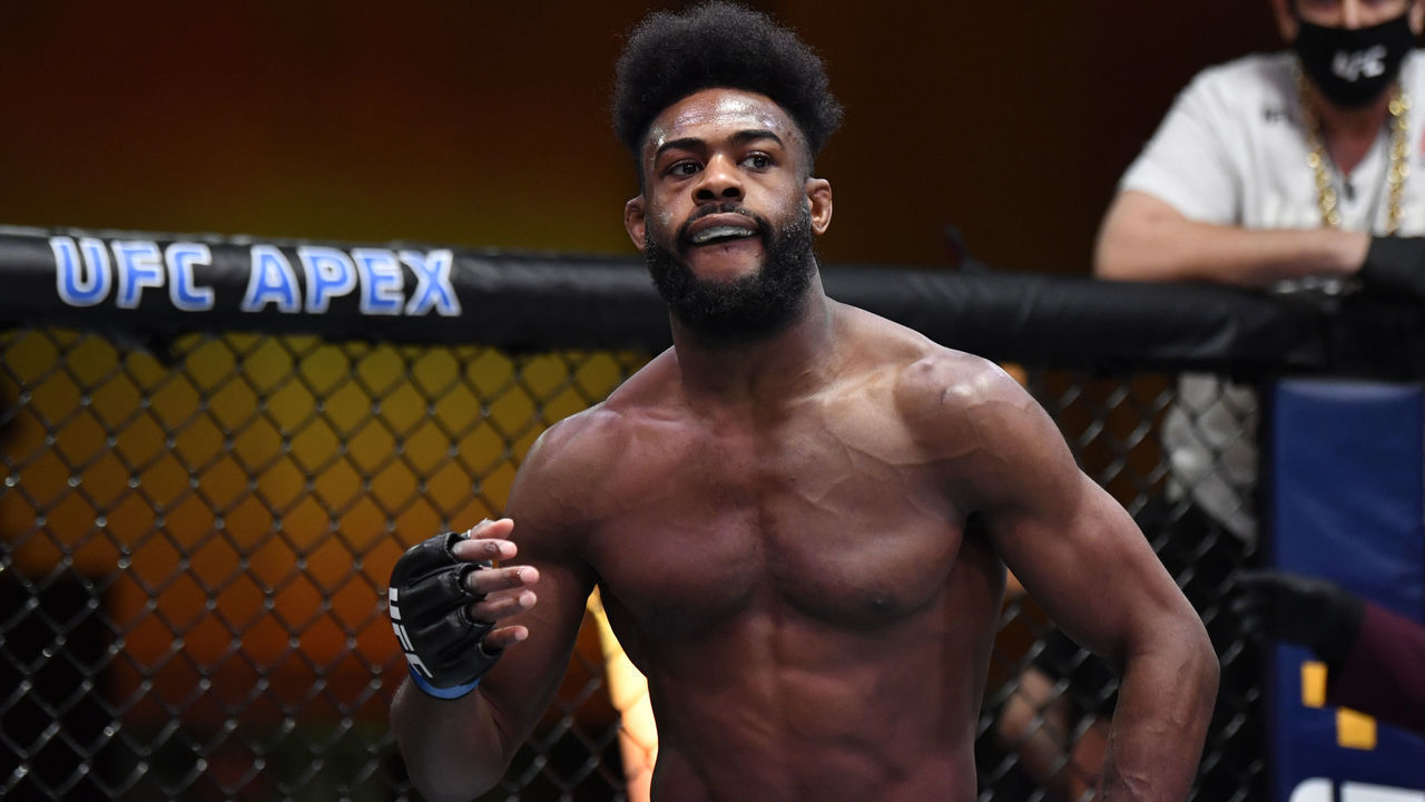 LAS VEGAS, NEVADA - MARCH 06: Aljamain Sterling prepares to fight Petr Yan of Russia in their UFC bantamweight championship fight during the UFC 259 event at UFC APEX on March 06, 2021 in Las Vegas, Nevada.