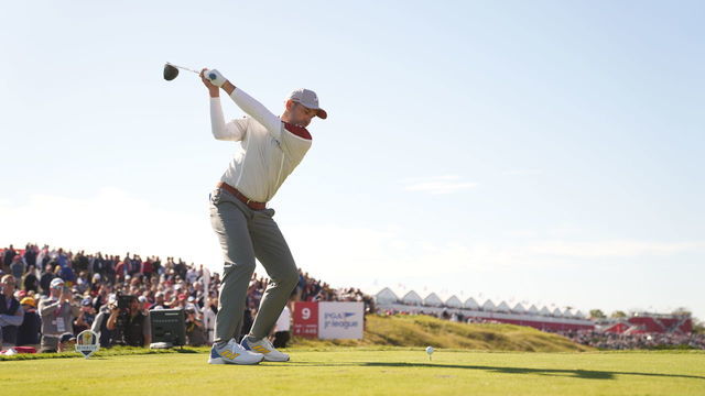 KOHLER, WI - SEPTEMBER 25: Sergio Garcia of Spain and Team Europe hits his tee shot on the ninth hole during the PM Fourball Matches at the 2020 Ryder Cup at Whistling Straits on September 25, 2021 in Kohler, Wisconsin.