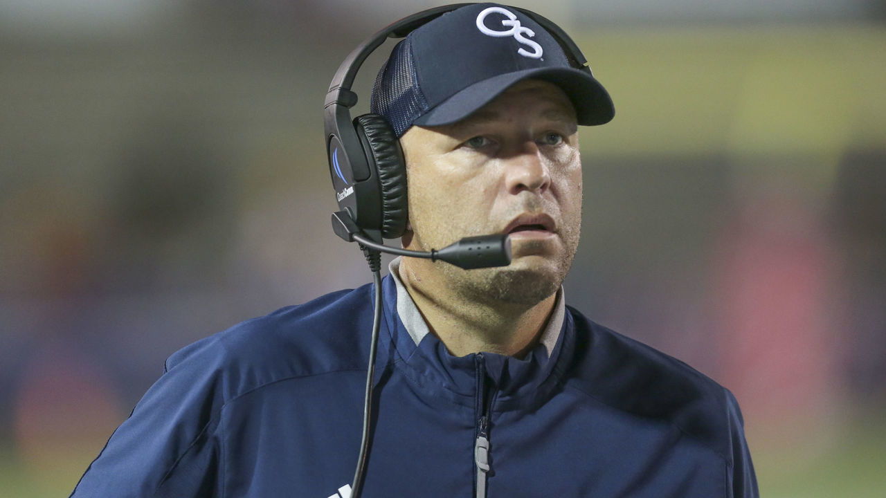 MOBILE, AL - OCTOBER 03: Georgia Southern Eagles head coach Chad Lunsford during the South Alabama versus Georgia Southern game on October 03, 2019, at Ladd-Peebles Stadium, Mobile, AL.