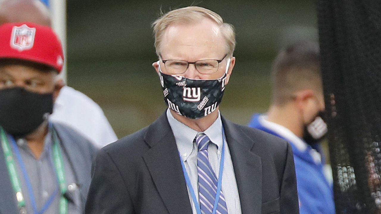 EAST RUTHERFORD, NEW JERSEY - SEPTEMBER 14: (NEW YORK DAILIES OUT) New York Giants President John Mara looks on before a game against the Pittsburgh Steelers at MetLife Stadium on September 14, 2020 in East Rutherford, New Jersey. The Steelers defeated the Giants 26-16.