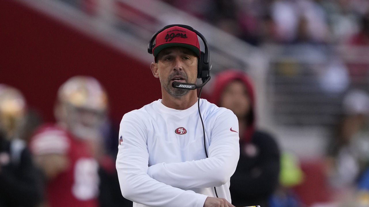 SANTA CLARA, CALIFORNIA - SEPTEMBER 26: Head coach Kyle Shanahan of the San Francisco 49ers is seen on the sideline during the first half against the Green Bay Packers in the game at Levi's Stadium on September 26, 2021 in Santa Clara, California.