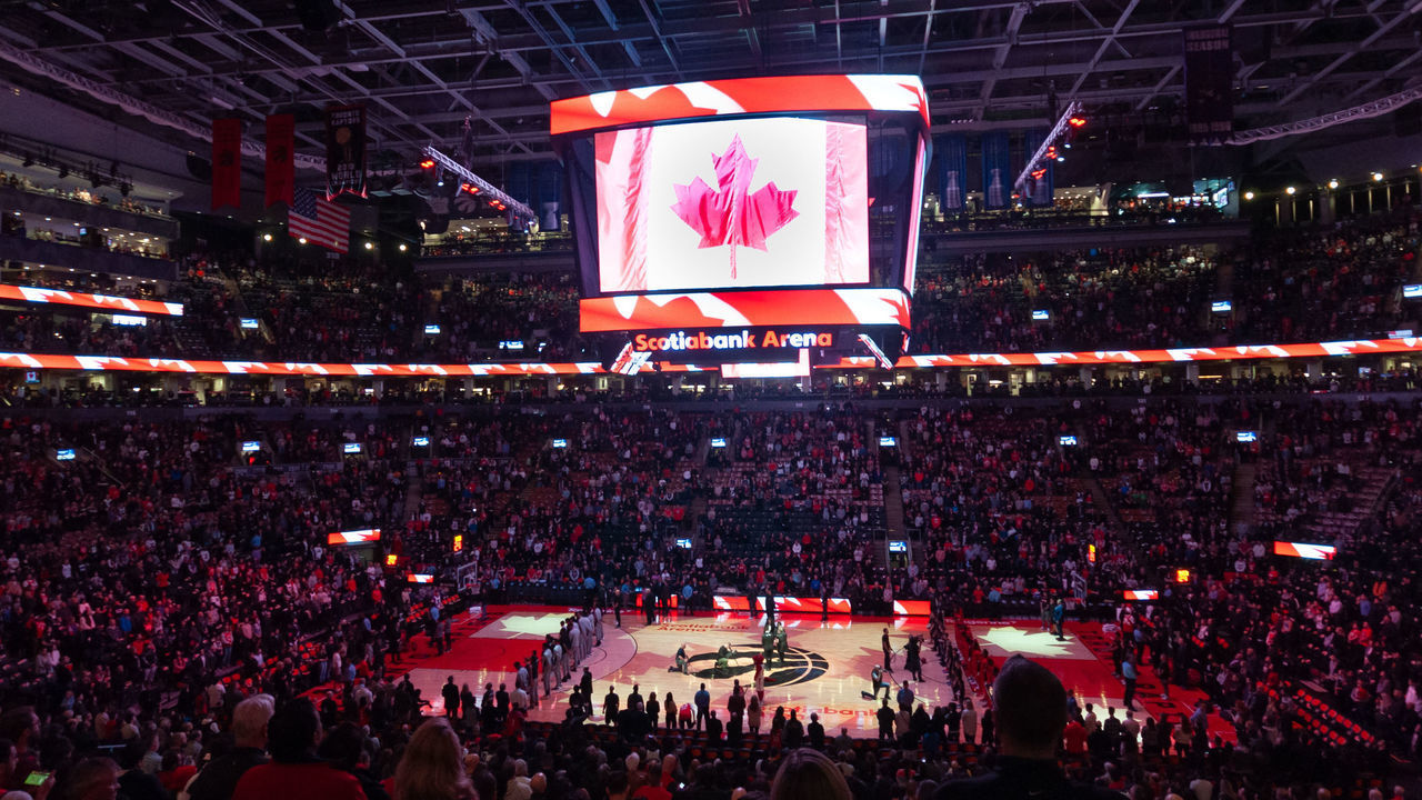 Overall view of Scotiabank Arena during the Toronto Raptors vs San Antonio Spurs NBA regular season game at Scotiabank Arena on January 12, 2020 in Toronto, Canada (San Antonio Spurs won 105-104)
