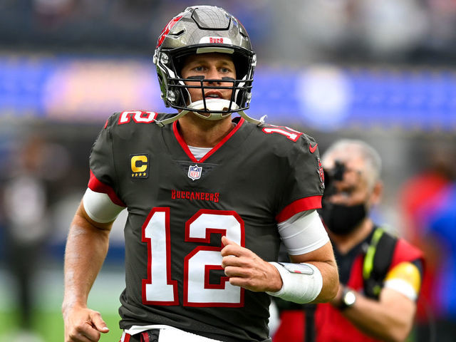 Inglewood, CA - September 26:Buccaneers Tom Brady, #12, takes the field at SoFi Stadium to take on the Los Angeles Rams Sunday, September 26, 2021.