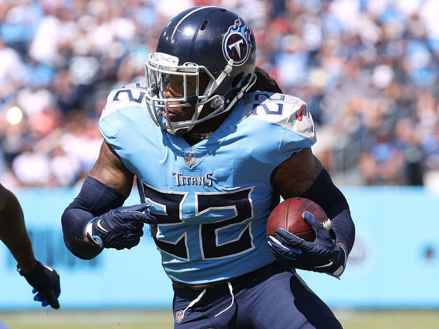 NASHVILLE, TENNESSEE - SEPTEMBER 26: Derrick Henry #22 of the Tennessee Titans runs with the ball against the Indianapolis Colts in the first quarter of the game at Nissan Stadium on September 26, 2021 in Nashville, Tennessee.
