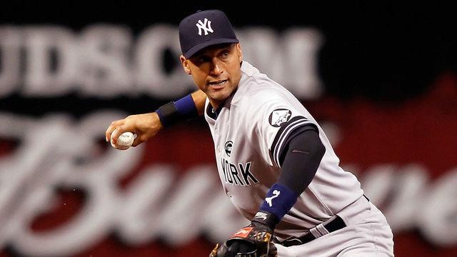 ST PETERSBURG, FL - JULY 31: Infielder Derek Jeter #2 of the New York Yankees throws over to first for an out against the Tampa Bay Rays at Tropicana Field on July 31, 2010 in St. Petersburg, Florida.