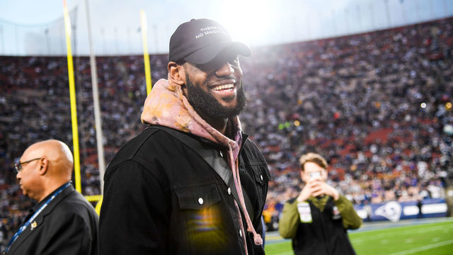 LOS ANGELES, CA - JANUARY 12: LeBron James attends the NFC Divisional Round playoff game between the Dallas Cowboys and the Los Angeles Rams at Los Angeles Memorial Coliseum on January 12, 2019 in Los Angeles, California.
