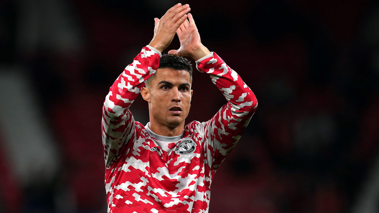 Manchester United's Cristiano Ronaldo applauds the fans as he warms up before the UEFA Champions League, Group F match at Old Trafford, Manchester. Picture date: Wednesday September 29, 2021.