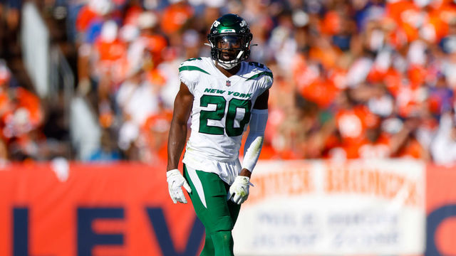 DENVER, CO - SEPTEMBER 26: Safety Marcus Maye #20 of the New York Jets defends on the field during the fourth quarter against the Denver Broncos at Empower Field at Mile High on September 26, 2021 in Denver, Colorado.