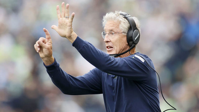 SEATTLE, WASHINGTON - SEPTEMBER 19: Head coach Pete Carroll of the Seattle Seahawks looks on during the fourth quarter against the Tennessee Titans at Lumen Field on September 19, 2021 in Seattle, Washington.