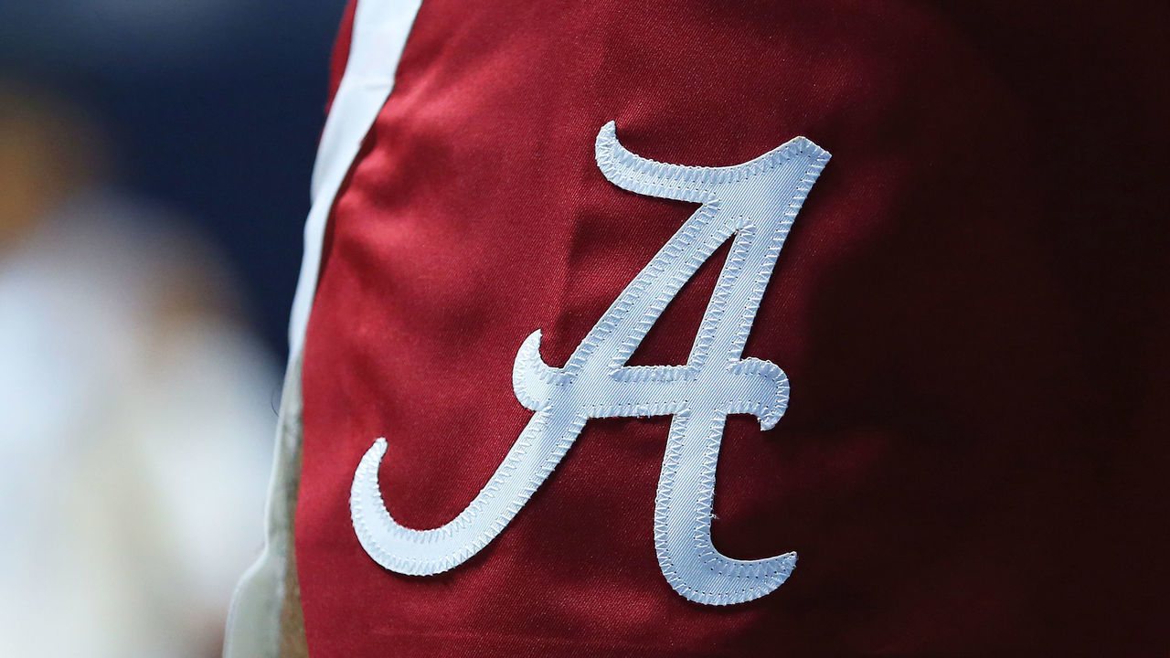 KINGSTON, RI - NOVEMBER 15: General view of the Alabama Crimson Tide logo during the college basketball game between Alabama Crimson Tide and Rhode Island Rams on November 15, 2019, at Ryan Center in Kingston, RI.