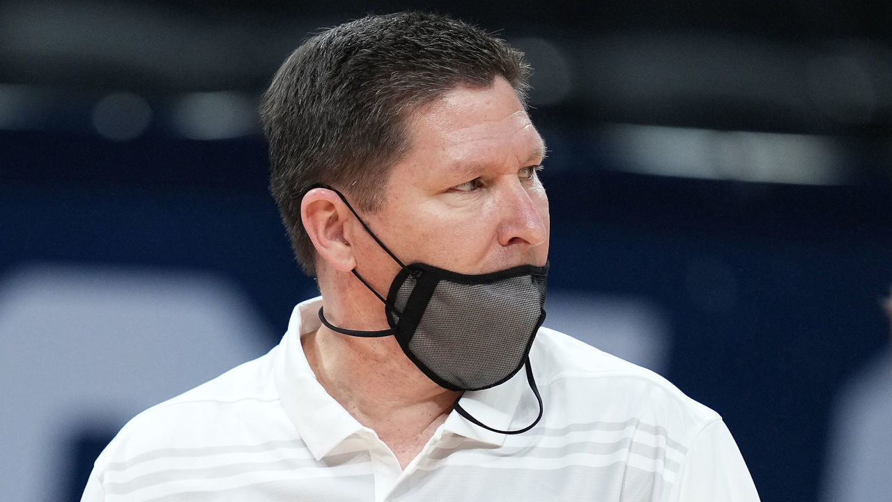 INDIANAPOLIS, IN - MARCH 19: Head coach Brad Brownell of the Clemson Tigers reacts to a call in the first round of the 2021 NCAA Division I Mens Basketball Tournament against the Rutgers Scarlet Knights held at Bankers Life Fieldhouse on March 19, 2021 in Indianapolis, Indiana.
