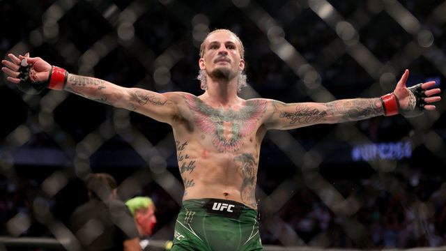 LAS VEGAS, NEVADA - JULY 10: Sean O'Malley celebrates after winning his bantamweight bout against Kris Moutinho by TKO in the third round during UFC 264: Poirier v McGregor 3 at T-Mobile Arena on July 10, 2021 in Las Vegas, Nevada.