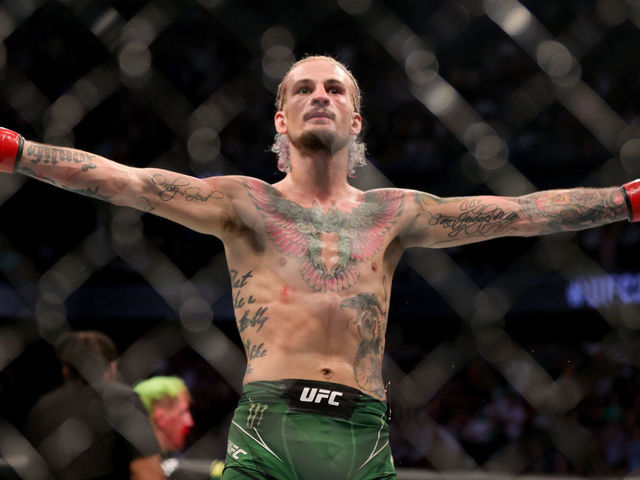 LAS VEGAS, NEVADA - JULY 10: Sean O'Malley celebrates after winning his bantamweight bout against Kris Moutinho by TKO in the third round during UFC 264: Poirier v McGregor 3 at T-Mobile Arena on July 10, 2021 in Las Vegas, Nevada.