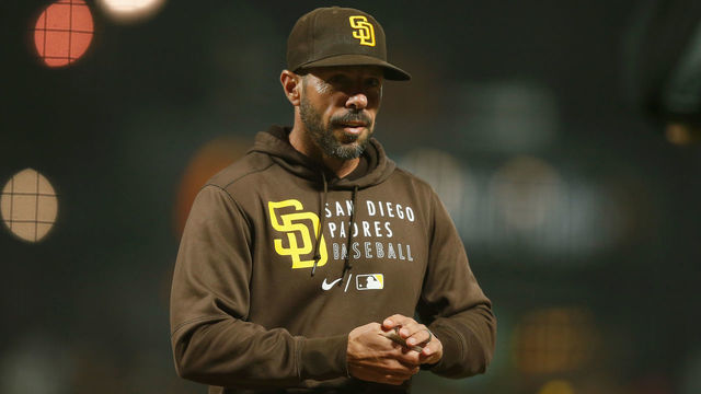 SAN FRANCISCO, CALIFORNIA - SEPTEMBER 14: Manager Jayce Tingler #32 of the San Diego Padres looks on during the game against the San Francisco Giants at Oracle Park on September 14, 2021 in San Francisco, California.