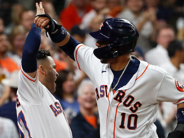 Yuli Gurriel of the Houston Astros hits a solo home run against the News  Photo - Getty Images