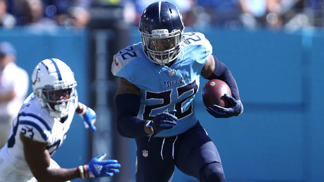 NASHVILLE, TENNESSEE - SEPTEMBER 26: Derrick Henry #22 of the Tennessee Titans runs with the ball against the Indianapolis Colts in the third quarter of the game at Nissan Stadium on September 26, 2021 in Nashville, Tennessee.
