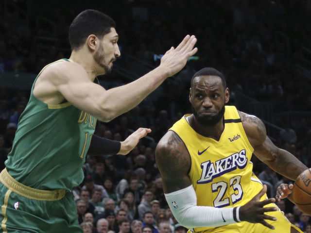Basketball: Los Angeles Lakers LeBron James (23) in action vs Boston Celtics Enes Kanter (11) at TD Garden. Boston, MA 1/20/2020 CREDIT: Winslow Townson (Set Number: X163150 TK1 )