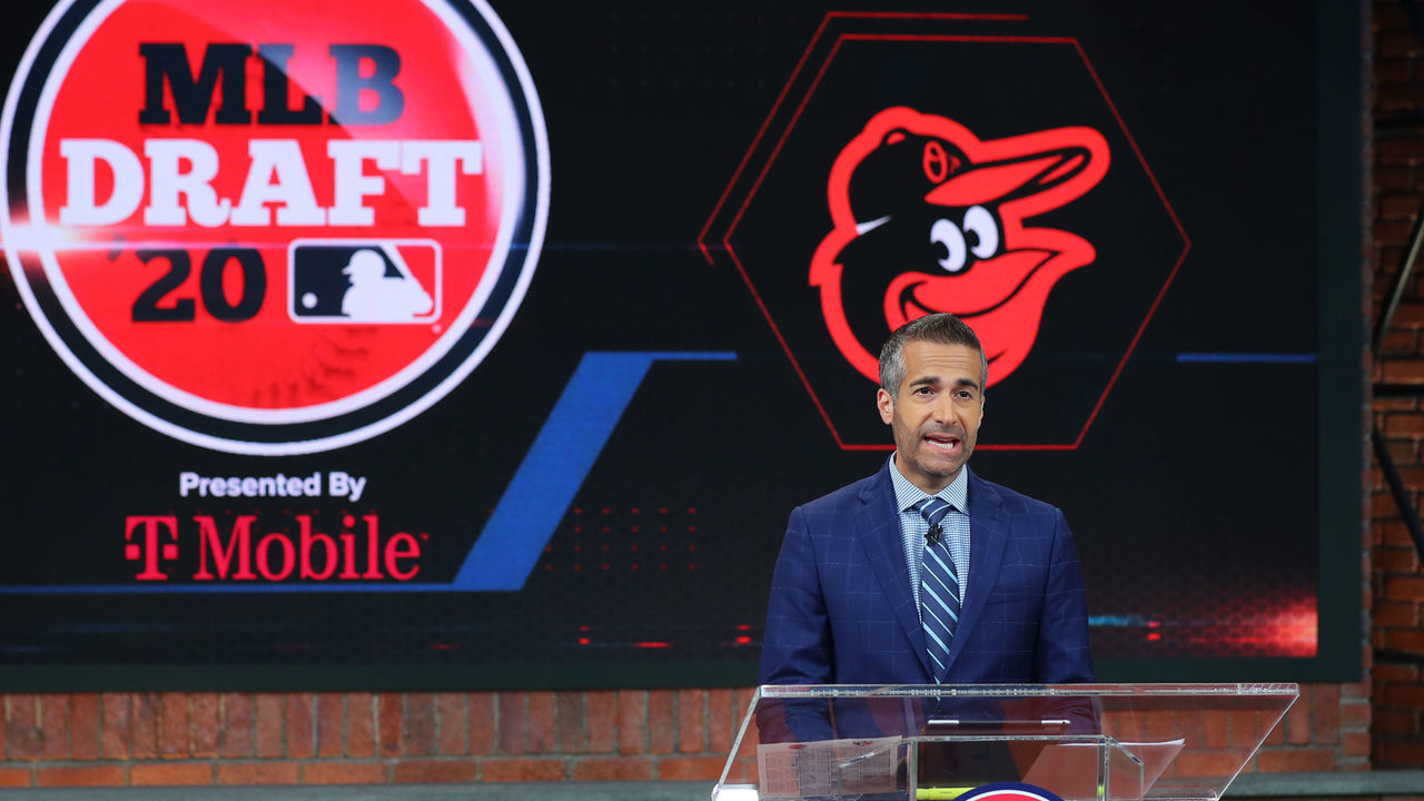 SECAUCUS, NJ - JUNE 11: Matt Vasgersian announces the Baltimore Orioles pick during the 2020 Major League Baseball Draft at MLB Network on Thursday, June 11, 2020 in Secaucus, New Jersey.