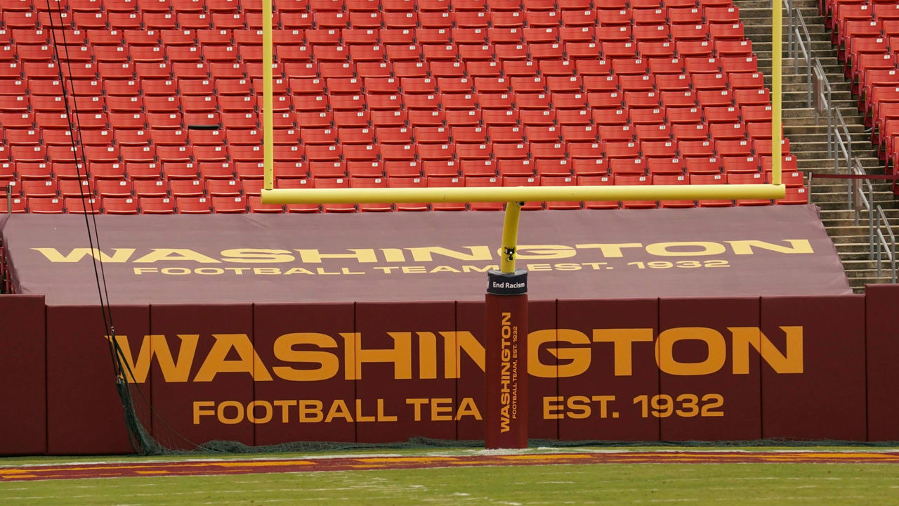 LANDOVER, MD - SEPTEMBER 13: Field view of the Washington Football Team logo during the game between the Washington Football Team and the Philadelphia Eagles on September 13, 2020 at FedEx Field in Landover, MD.