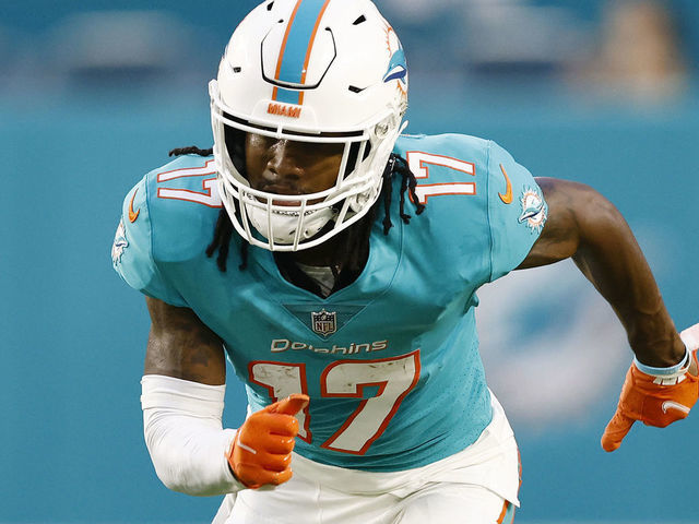 MIAMI GARDENS, FLORIDA - AUGUST 21: Jaylen Waddle #17 of the Miami Dolphins in action during a preseason game against the Atlanta Falcons at Hard Rock Stadium on August 21, 2021 in Miami Gardens, Florida.
