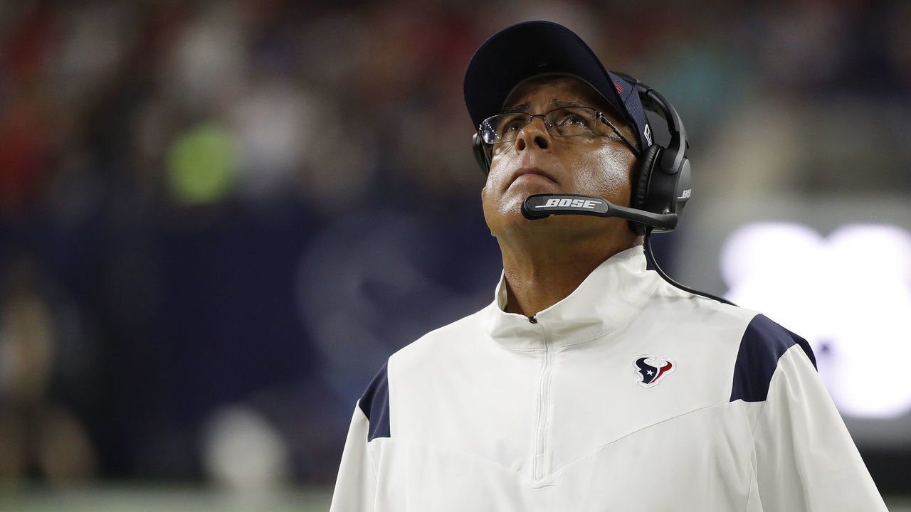 HOUSTON, TEXAS - SEPTEMBER 23: Head coach David Culley of the Houston Texans looks on while playing the Carolina Panthers at NRG Stadium on September 23, 2021 in Houston, Texas.