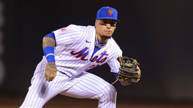 NEW YORK, NEW YORK - SEPTEMBER 29: Javier Baez #23 of the New York Mets in action against the Miami Marlins at Citi Field on September 29, 2021 in New York City. Miami Marlins defeated the New York Mets 3-2.