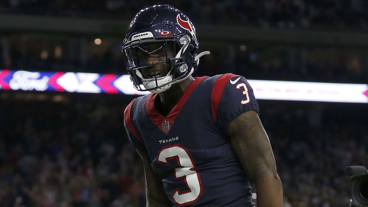 HOUSTON, TEXAS - SEPTEMBER 23: Anthony Miller #3 of the Houston Texans celebrates his second quarter touchdown against the Carolina Panthers at NRG Stadium on September 23, 2021 in Houston, Texas.