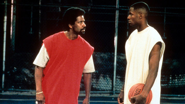 Denzel Washington and another man in a scene from the film 'He Got Game', 1998.