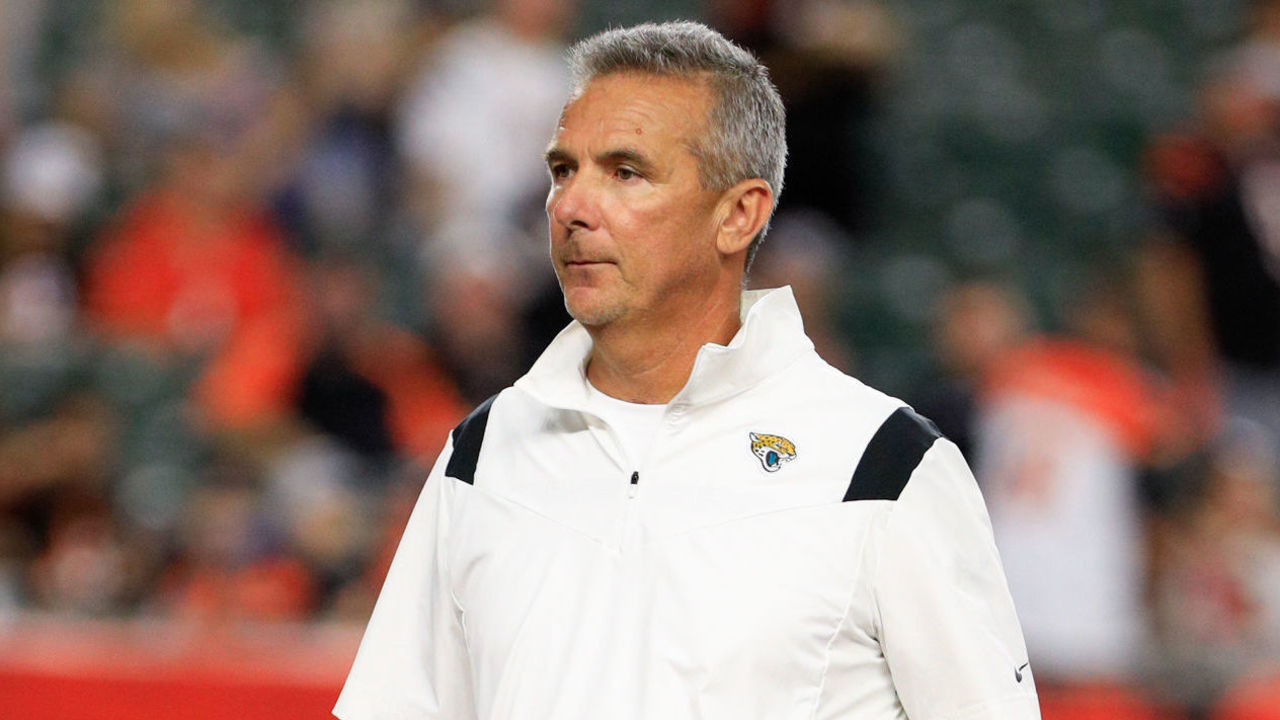CINCINNATI, OH - SEPTEMBER 30: Jacksonville Jaguars head coach Urban Meyer walks off the field before the game against the Jacksonville Jaguars and the Cincinnati Bengals on September 30, 2021, at Paul Brown Stadium in Cincinnati, OH.