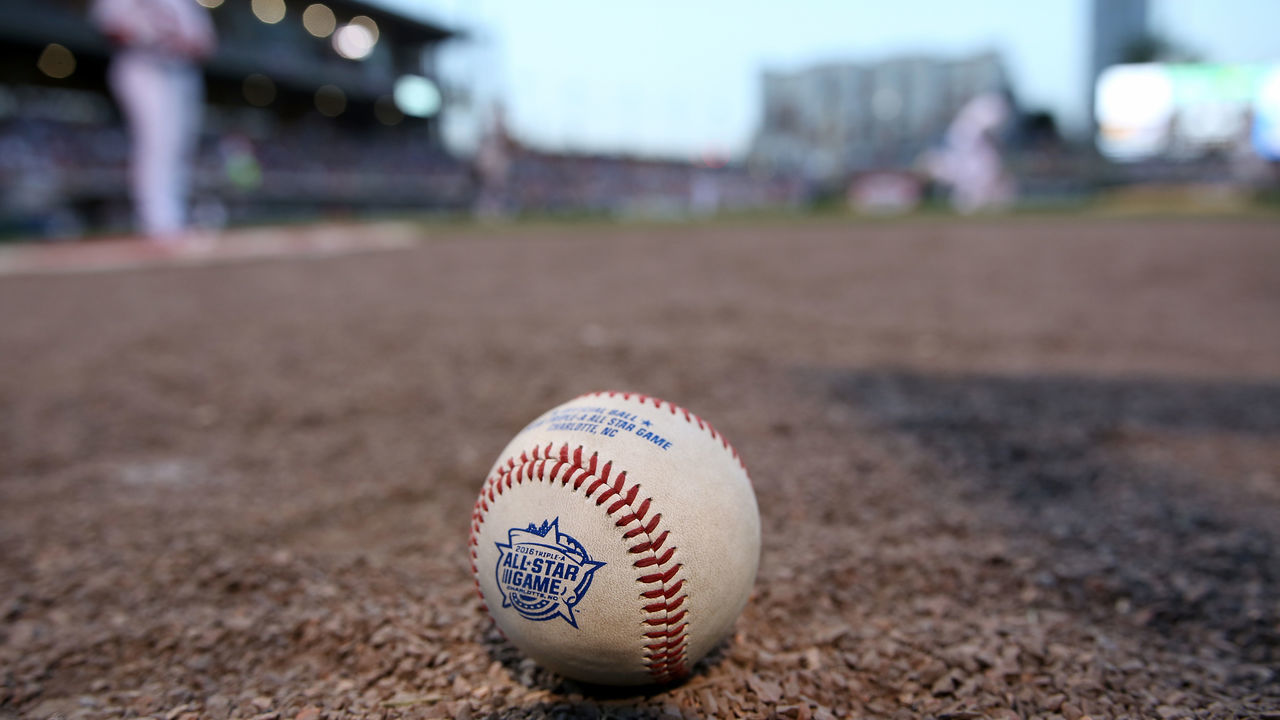 CHARLOTTE, NC - JULY 13: An All Star game logo baseball is photographed during the Sonic Automotive Triple-A Baseball All Star Game at BB&T Ballpark on July 13, 2016 in Charlotte, North Carolina.