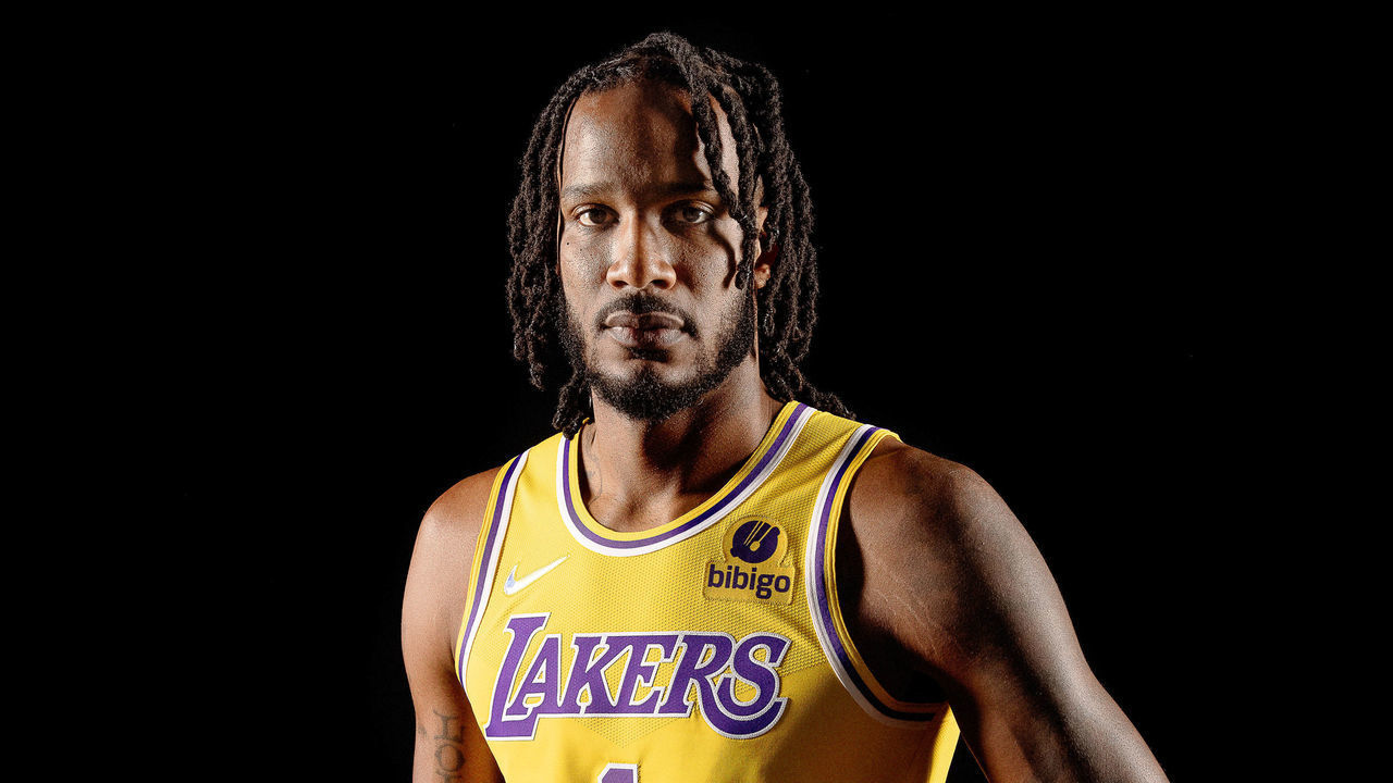 EL SEGUNDO, CA - SEPTEMBER 28: Trevor Ariza #1 of the Los Angeles Lakers poses for a portrait during NBA Media day at UCLA Health Training Center on September 28, 2021 in El Segundo, California. NOTE TO USER: User expressly acknowledges and agrees that, by downloading and/or using this Photograph, user is consenting to the terms and conditions of the Getty Images License Agreement. Mandatory Copyright Notice: Copyright 2021 NBAE