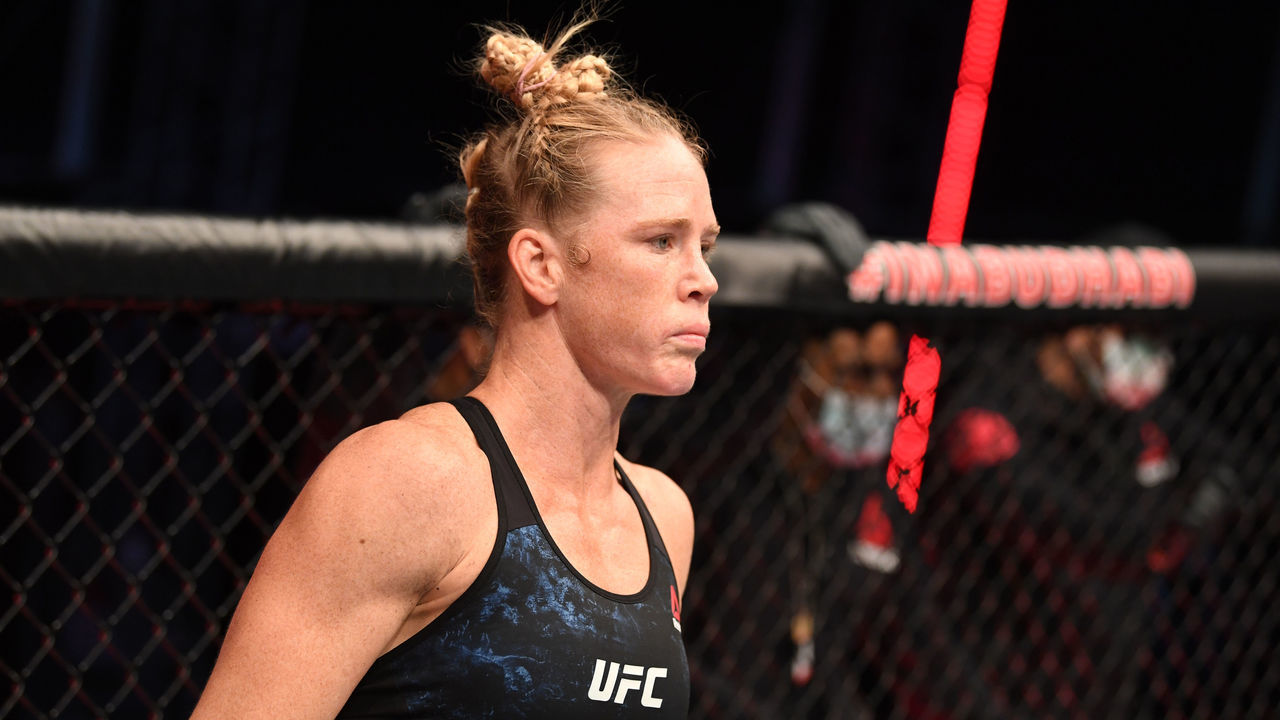 ABU DHABI, UNITED ARAB EMIRATES - OCTOBER 04: Holly Holm prepares to face Irene Aldana of Mexico in their women's bantamweight bout during the UFC Fight Night event inside Flash Forum on UFC Fight Island on October 04, 2020 in Abu Dhabi, United Arab Emirates.