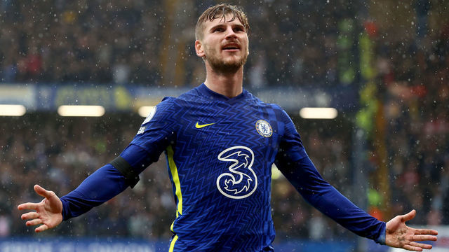 LONDON, ENGLAND - OCTOBER 02: Timo Werner of Chelsea celebrates a goal that is later disallowed by VAR during the Premier League match between Chelsea and Southampton at Stamford Bridge on October 02, 2021 in London, England.