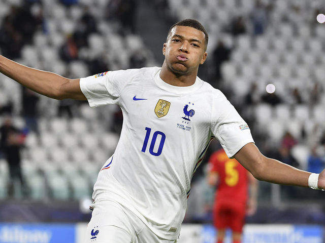 Kylian Mbappe of France celebrates his goal during the 2020 UEFA